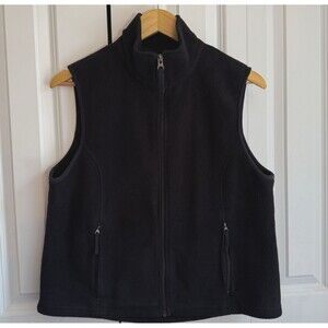 L.L. Bean Vest Womens Medium Black Polartec Fleece Full Zip VINTAGE